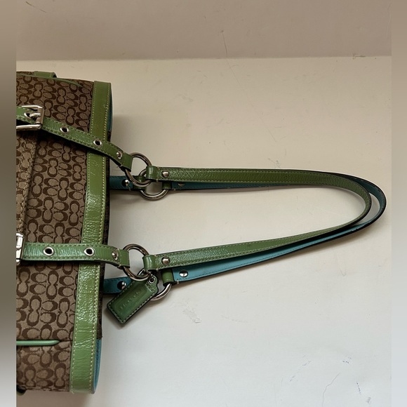 Coach Purse Tan Handbag Beige Blue Green Satchel D0849-F12344 Tote - Picture 4 of 16